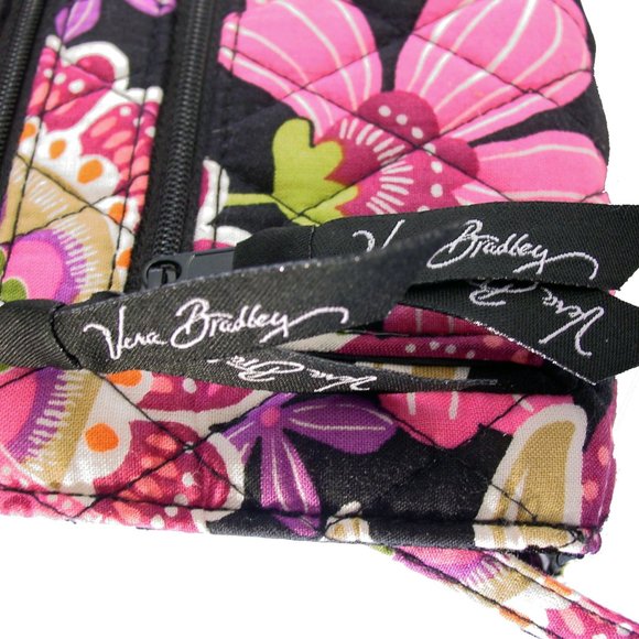 VERA BRADLEY Black/Pink Floral Quilted Cotton Crossbody Wallet Organizer - MINT - Picture 6 of 7